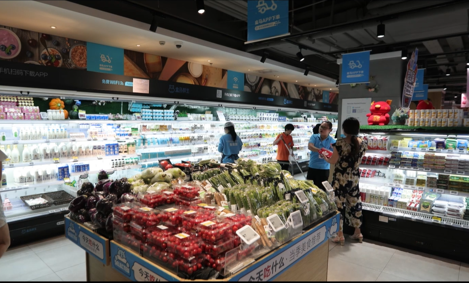 Bên trong một siêu thị thông minh Hema tại tỉnh Hồ Nam (Trung Quốc), nơi sản phẩm Vinamilk đã có mặt từ tháng 09/2018.