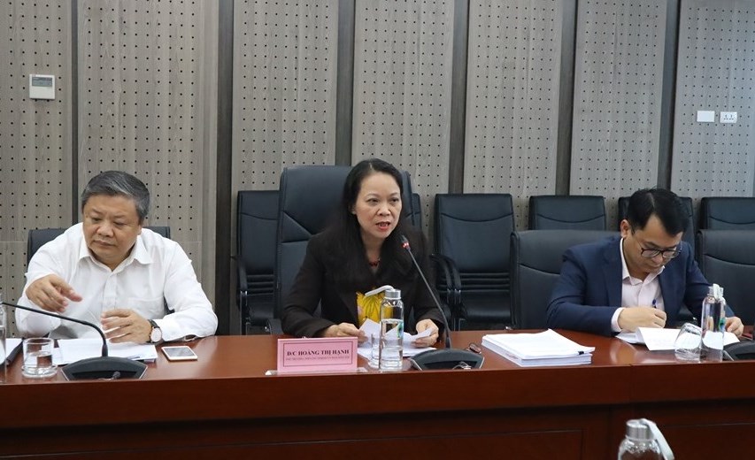 Thứ trưởng, Phó Chủ nhiệm UBDT Hoàng Thị Hạnh phát biểu tại cuộc họp
