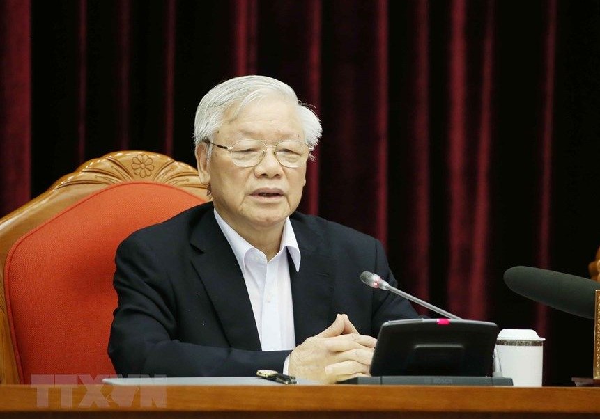 Tổng Bí thư, Chủ tịch nước Nguyễn Phú Trọng phát biểu chỉ đạo tại Hội nghị cán bộ toàn quốc, ngày 23/4. Ảnh: TTXVN