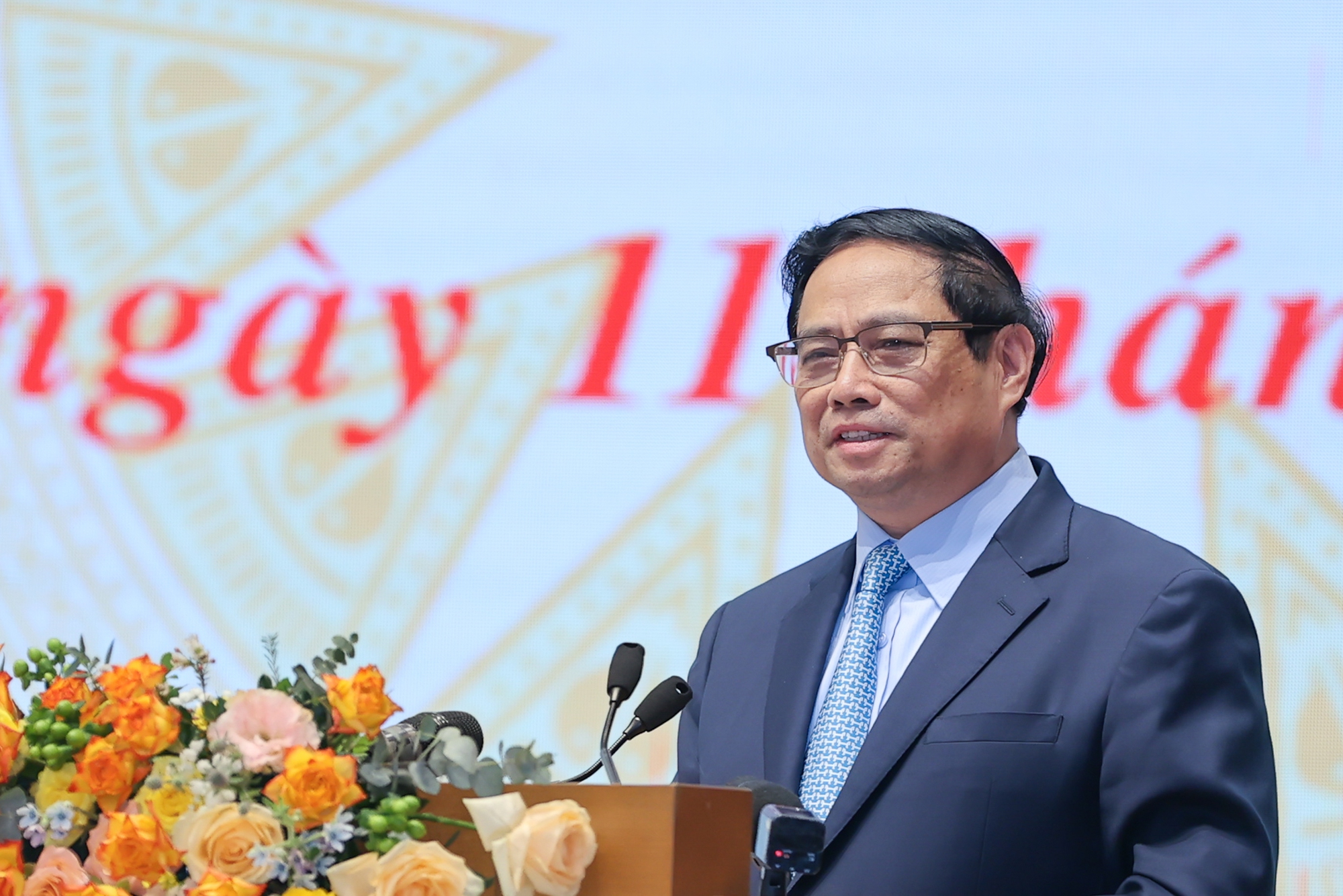 Thủ tướng Phạm Minh Chính phát biểu kết luận buổi gặp mặt đại diện giới doanh nhân Việt Nam - Ảnh: VGP/Nhật Bắc