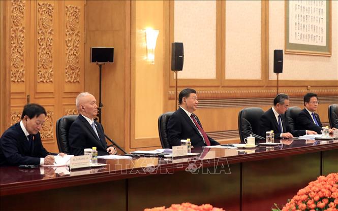 Tổng Bí thư, Chủ tịch Trung Quốc Tập Cận Bình nhất trí thúc đẩy giao lưu cấp cao và các cấp, qua đó tăng cường hiểu biết, củng cố tin cậy chính trị giữa hai bên - Ảnh: TTXVN