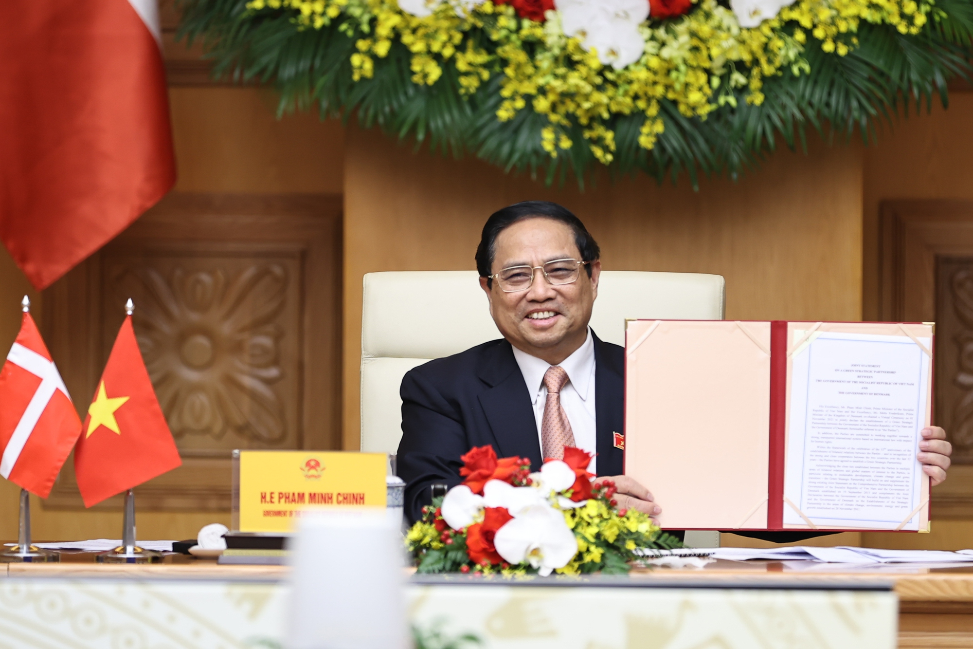 Hai Thủ tướng đã thông qua Tuyên bố chung về thiết lập Quan hệ Đối tác chiến lược Xanh Việt Nam – Đan Mạch - Ảnh VGP/Nhật Bắc