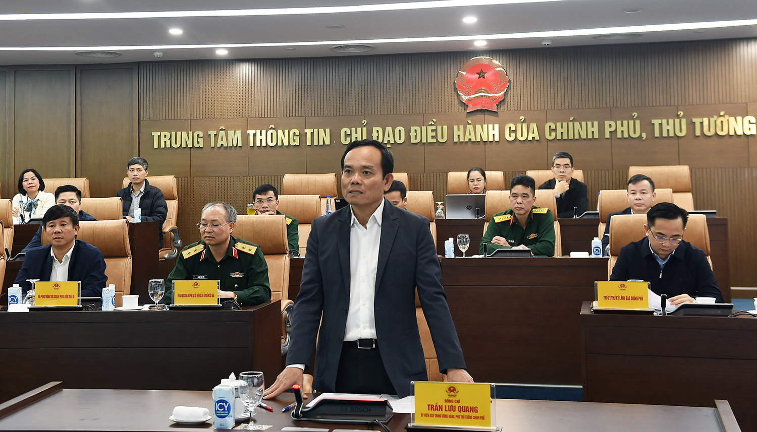 Phó Thủ tướng Trần Lưu Quang chủ trì họp trực tuyến với tỉnh Thừa Thiên Huế về công tác phòng, chống và khắc phục hậu quả mưa lũ trên địa bàn tỉnh - Ảnh: VGP/Hải Minh