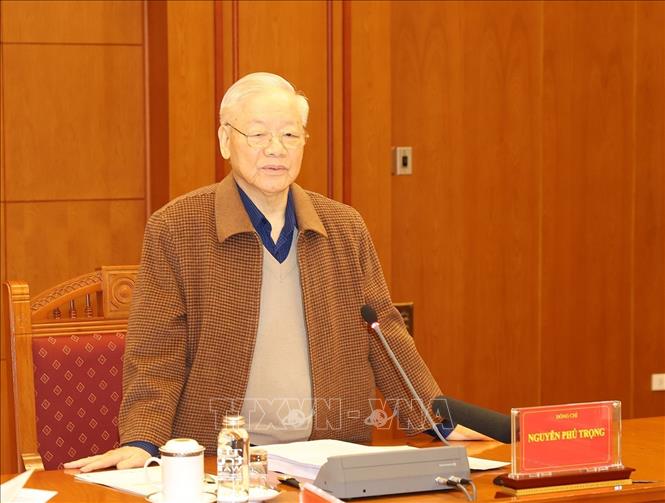 Tổng Bí thư Nguyễn Phú Trọng phát biểu chỉ đạo tại cuộc họp - Ảnh: TTXVN