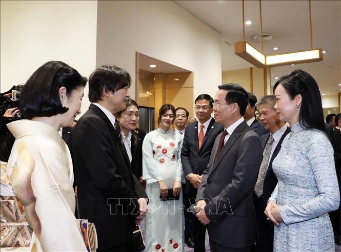 Chủ tịch nước Võ Văn Thưởng và Phu nhân cùng Hoàng Thái tử Akishino và Công nương tại Lễ kỷ niệm 50 năm thiết lập quan hệ ngoại giao Việt Nam - Nhật Bản