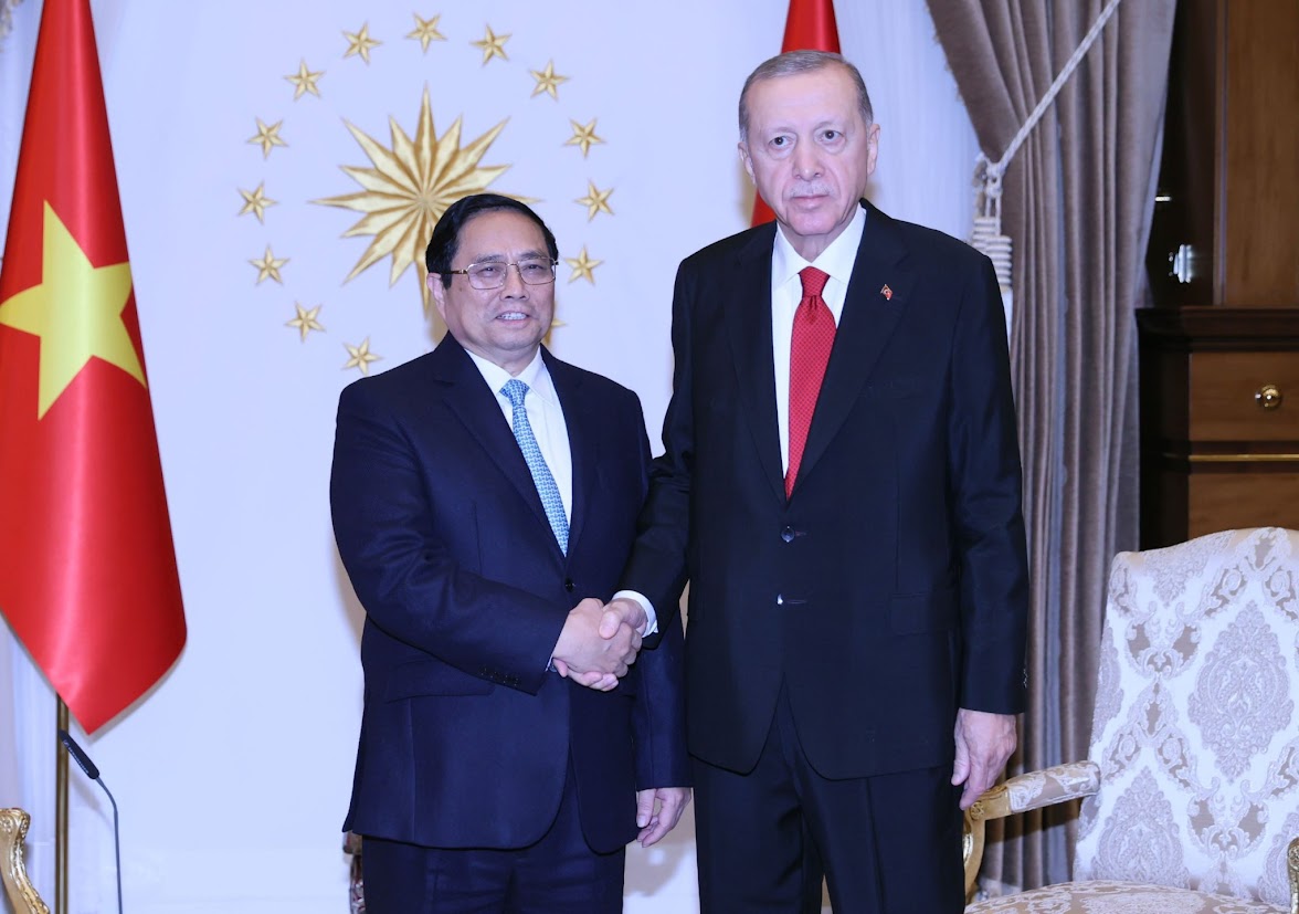 Thủ tướng Chính phủ Phạm Minh Chính hội kiến Tổng thống Thổ Nhĩ Kỳ Recep Tayyip Erdogan - Ảnh: VGP/Nhật Bắc