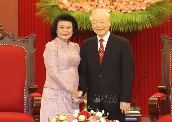 Tổng Bí thư Nguyễn Phú Trọng tiếp Chủ tịch Quốc hội Campuchia Samdech Khuon Sudary - Ảnh: TTXVN