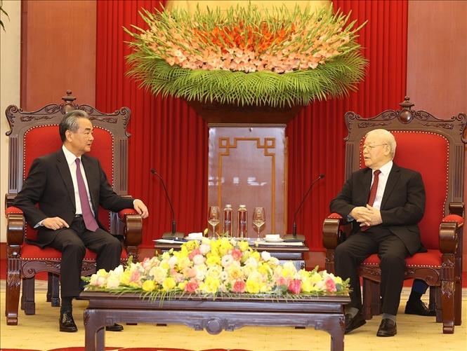 Tổng Bí thư Nguyễn Phú Trọng đánh giá cao những tiến triển rất tích cực trong quan hệ hai Đảng, hai nước - Ảnh: TTXVN