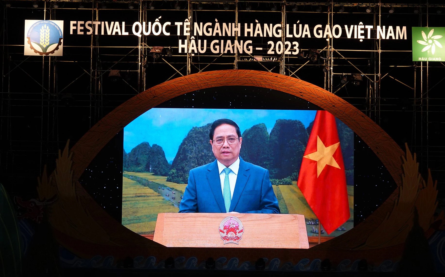 Thủ tướng Phạm Minh Chính gửi thông điệp tới Festival quốc tế ngành hàng lúa gạo Việt Nam-Hậu Giang 2023 - Ảnh: VGP