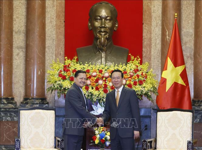 Chủ tịch nước Võ Văn Thưởng khẳng định, Việt Nam trước sau như một, coi trọng mối quan hệ hữu nghị truyền thống tốt đẹp với Campuchia; vui mừng khi quan hệ hai nước ngày càng phát triển thực chất và đi vào chiều sâu - Ảnh: TTXVN