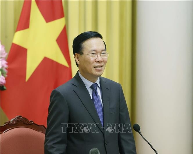 Chủ tịch nước Võ Văn Thưởng phát biểu giao nhiệm vụ cho các Đại sứ, Trưởng Cơ quan đại diện Việt Nam tại nước ngoài nhiệm kỳ 2024-2027. (Ảnh: TTXVN)