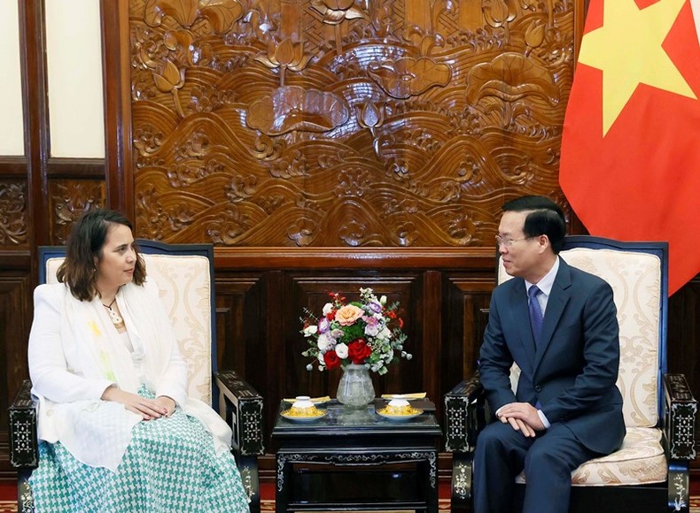 Chủ tịch nước Võ Văn Thưởng tiếp Đại sứ New Zealand tại Việt Nam Tredene Dobson. (Ảnh: Thống Nhất – TTXVN)