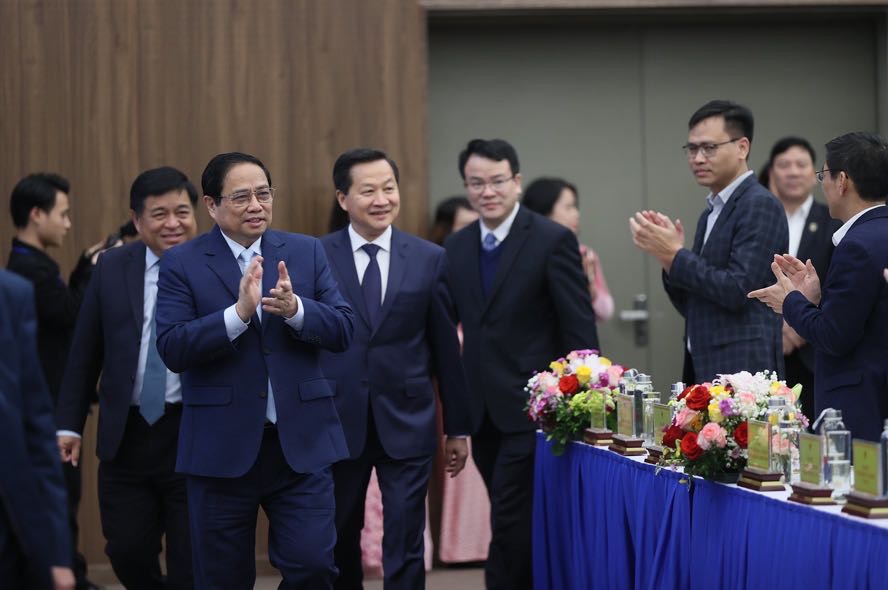 Thủ tướng Chính phủ Phạm Minh Chính và Phó Thủ tướng Lê Minh Khái dự Hội nghị tổng kết công tác năm 2023 và triển khai nhiệm vụ năm 2024 của Bộ KH&ĐT - Ảnh: VGP/Nhật Bắc