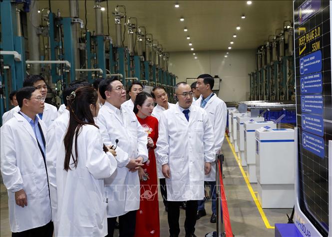 Chủ tịch Quốc hội Vương Đình Huệ thăm Công ty JA Solar Việt Nam - Ảnh: TTXVN