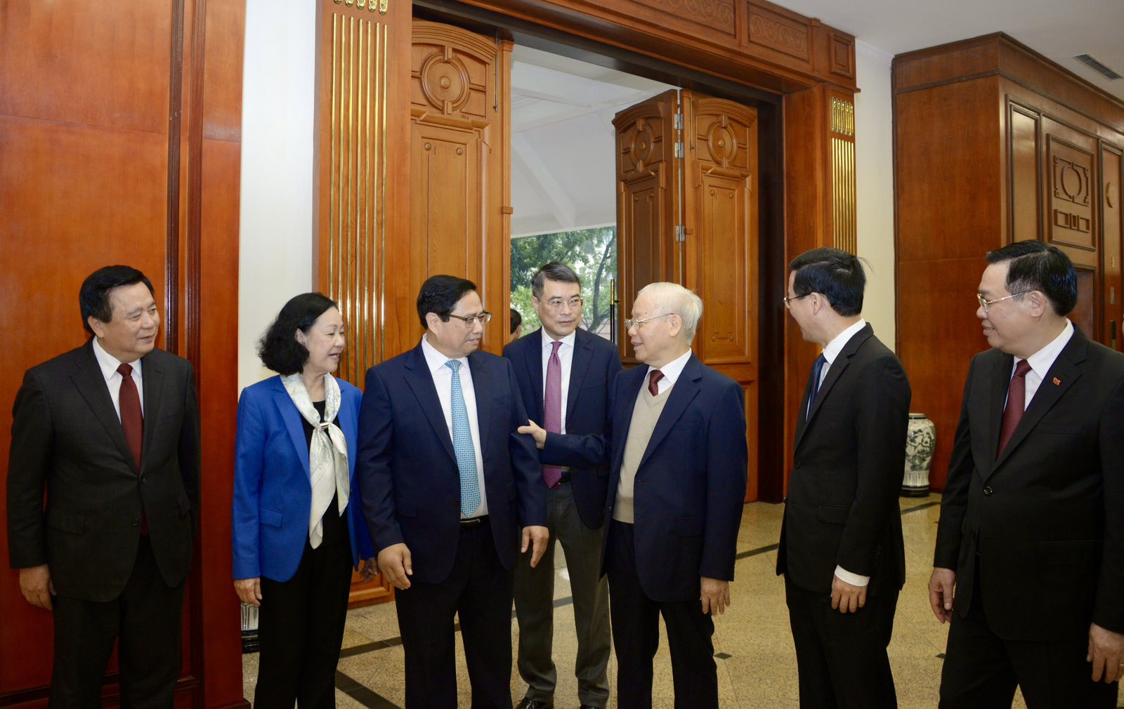 Tổng Bí thư Nguyễn Phú Trọng cùng các đồng chí lãnh đạo Đảng, Nhà nước tham dự Phiên họp - Ảnh: VOV
