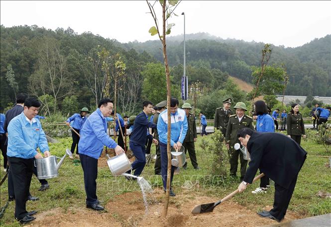 Chủ tịch Quốc hội Vương Đình Huệ cùng các đại biểu hưởng ứng Tết trồng cây tại Khu Di tích lịch sử quốc gia Truông Bồn