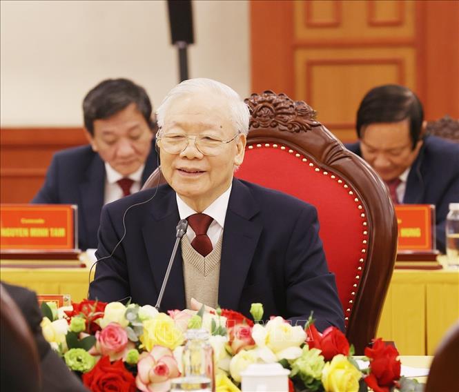 Tổng Bí thư Nguyễn Phú Trọng khẳng định, trước sau như một, quan hệ Việt Nam - Lào luôn giữ vai trò quan trọng đặc biệt, là ưu tiên hàng đầu trong chính sách đối ngoại của Việt Nam. Ảnh: TTXVN