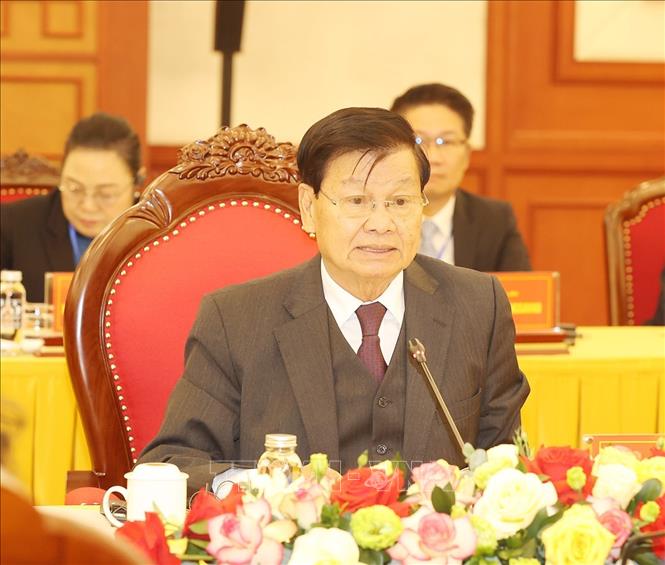 Tổng Bí thư, Chủ tịch nước Lào Thongloun Sisoulith khẳng định tầm quan trọng, ý nghĩa chiến lược của mối quan hệ Việt Nam - Lào đối với an ninh và phát triển của mỗi nước, vì hòa bình, ổn định và phát triển ở khu vực và thế giới. Ảnh: TTXVN