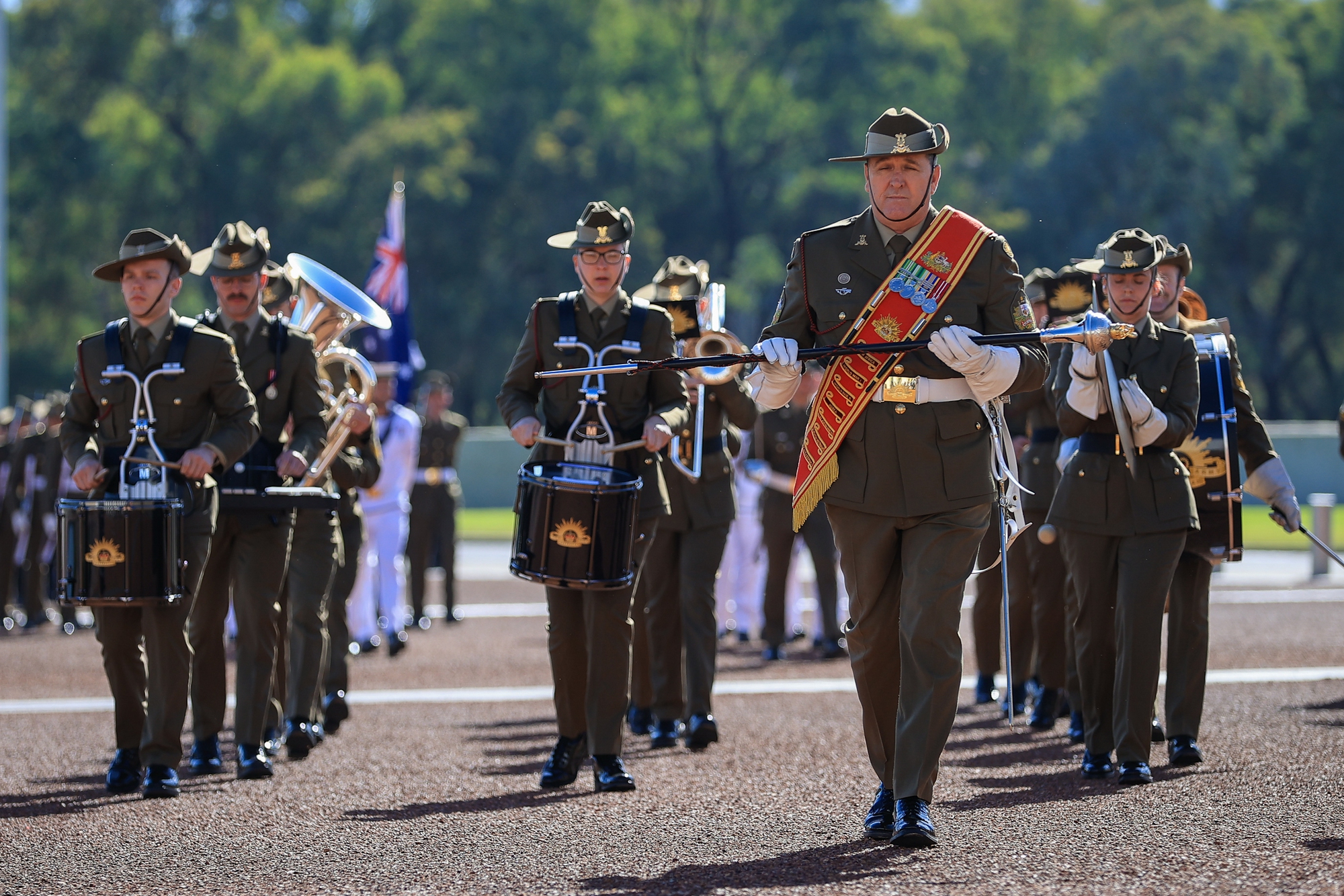 Quân nhạc Australia thực hiện nghi thức tại Lễ đón Thủ tướng Phạm Minh Chính - Ảnh: VGP/Nhật Bắc