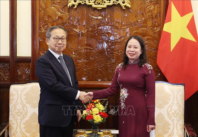 Quyền Chủ tịch nước Võ Thị Ánh Xuân tiếp Đại sứ Nhật Bản Yamada Takio đến chào từ biệt, kết thúc nhiệm kỳ công tác tại Việt Nam - Ảnh: TTXVN