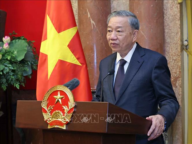 Chủ tịch nước Tô Lâm phát biểu tại buổi gặp mặt Đoàn đại biểu lãnh đạo, chức sắc các tổ chức tôn giáo - Ảnh: TTXVN