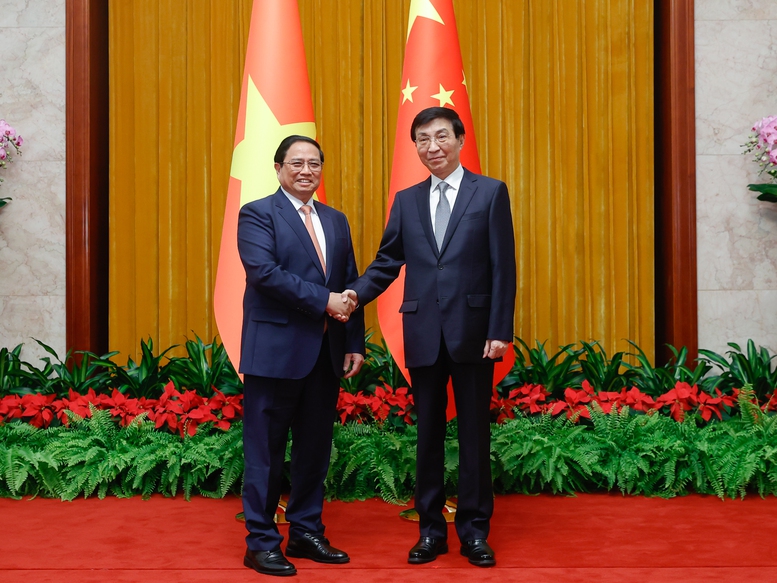 Thủ tướng Phạm Minh Chính hội kiến Chủ tịch Chính hiệp Trung Quốc Vương Hộ Ninh - Ảnh: VGP/Nhật Bắc
