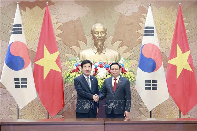 Chủ tịch Quốc hội Vương Đình Huệ đón, hội đàm với Chủ tịch Quốc hội Hàn Quốc - Ảnh 2.