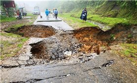 Thị xã Sa Pa: Mưa lớn gây sụt lún đường tỉnh lộ 155