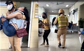 Cảnh sát Giao thông Hà Nội mở đường đưa người phụ nữ sốc phản vệ đi cấp cứu