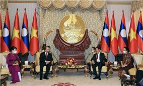 Chủ tịch nước Nguyễn Xuân Phúc hội đàm với Tổng Bí thư, Chủ tịch nước Lào