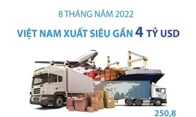 8 tháng năm 2022: Việt Nam xuất siêu gần 4 tỷ USD
