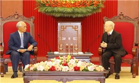 Tổng Bí thư Nguyễn Phú Trọng tiếp Đoàn đại biểu Ban Tuyên huấn Trung ương Đảng Nhân dân Cách mạng Lào