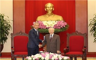 Tổng Bí thư Nguyễn Phú Trọng tiếp Bí thư Trung ương Đảng Nhân dân Cách mạng Lào