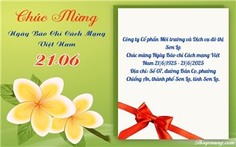 Công ty Cổ phần Môi trường và Dịch vụ Đô thị Sơn La: Chúc mừng 100 năm ngày Báo chí Cách mạng Việt Nam