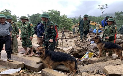 Hàng trăm người đội mưa, lội bùn tìm nạn nhân ở Trà Leng