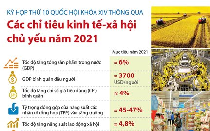 Quốc hội thông qua các chỉ tiêu kinh tế - xã hội chủ yếu năm 2021