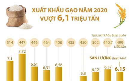 Năm 2020, xuất khẩu gạo vượt 6,1 triệu tấn