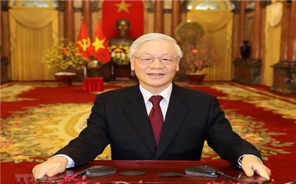 Tổng Bí thư, Chủ tịch nước Nguyễn Phú Trọng chúc mừng Tổng Bí thư Lào