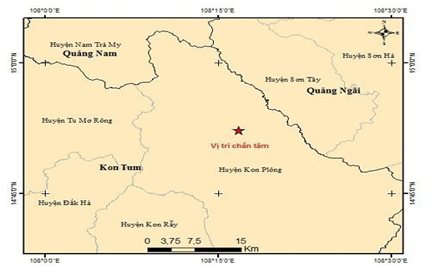 Động đất có độ lớn 3.9 xảy ra tại huyện Kon Plông, tỉnh Kon Tum
