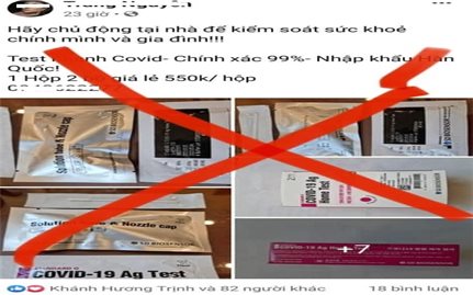 Cảnh báo nguy cơ từ bộ kit test nhanh SARS-CoV-2 rao bán trên mạng