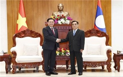 Chủ tịch Quốc hội gặp nguyên Thủ tướng, nguyên Chủ tịch Quốc hội Lào