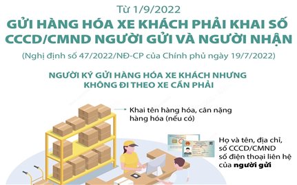 Từ 1/9, gửi hàng hóa xe khách phải khai số CCCD/CMND người gửi và người nhận