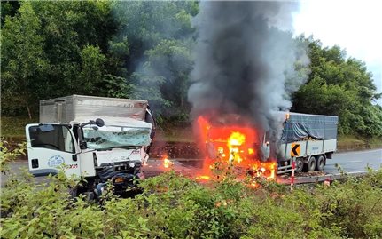 Quảng Nam: Xe tải bốc cháy sau va chạm giao thông