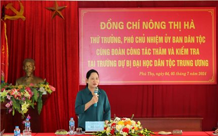 Thứ trưởng, Phó Chủ nhiệm Ủy ban Dân tộc Nông Thị Hà thăm, làm việc với Trường Dự bị Đại học Dân tộc Trung ương