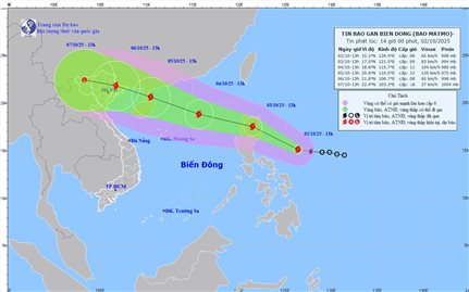 Bão Matmo đi nhanh, hướng vào vịnh Bắc bộ, gây sóng cao 8 mét
