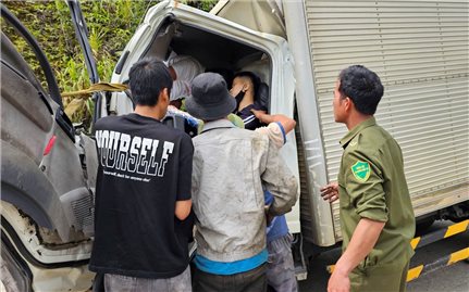 Giải cứu thành công tài xế mắc kẹt trong cabin sau vụ tai nạn giao thông trên đèo Lò Xo