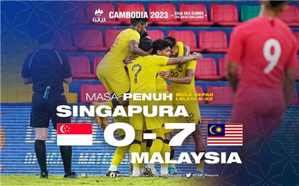 SEA Games 32: Đại tiệc 7 bàn thắng, U22 Malaysia đè bẹp U22 Singapore