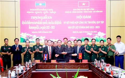 Nghệ An ký kết phối hợp tìm kiếm, quy tập hài cốt liệt sĩ mùa khô 2022 - 2023 với 3 tỉnh của Lào