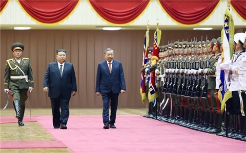 Trọng thể lễ đón Tổng Bí thư Tô Lâm thăm cấp nhà nước Triều Tiên