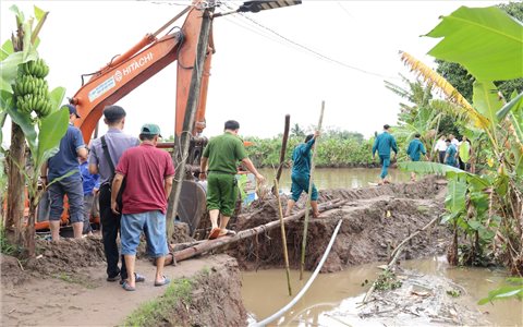 Khẩn trương khắc phục sạt lở đê bao do triều cường ở Cồn Sơn